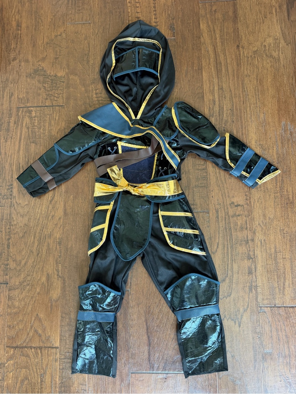 Black and Gold Ninja Kids Costume with Hood